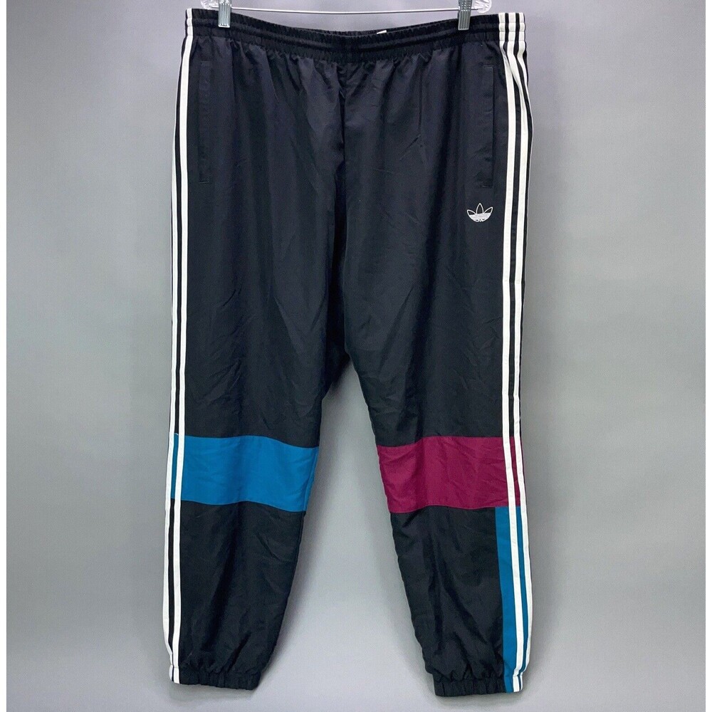 adidas Originals Vintage Black Pink Blue White Elastic Waist Pants Size XXL 2XL